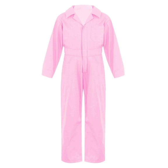 Linjinx Boys Girls Coverall Mechanic Jumpsuit Full Body Overalls Solid Color Boilersuit Halloween Pink 8