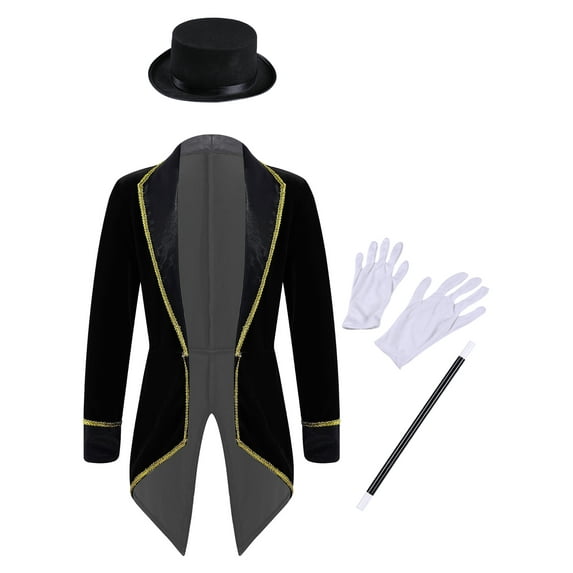 Linjinx Boys Girls Tuxedo Outfit Festival Long Sleeve Tailcoat Jacket With Black 16