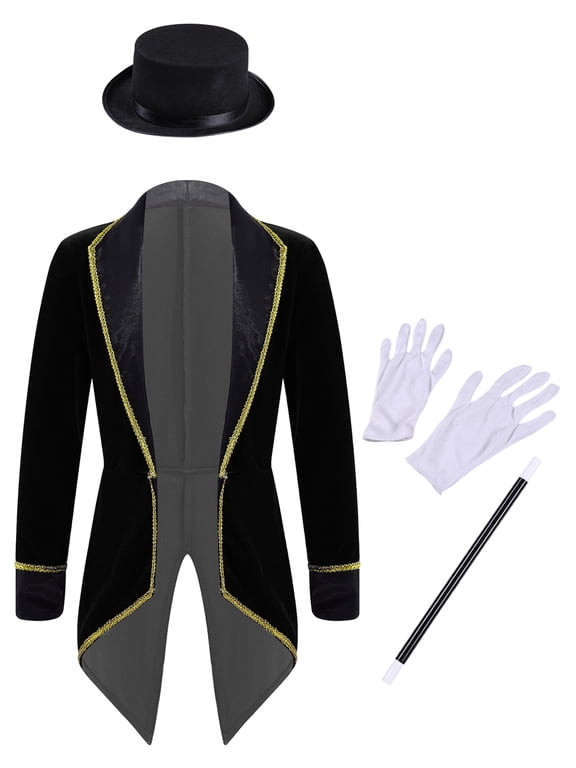 Boys Girls Tuxedo Outfit Festival Long Sleeve Tailcoat Jacket With Black 8
