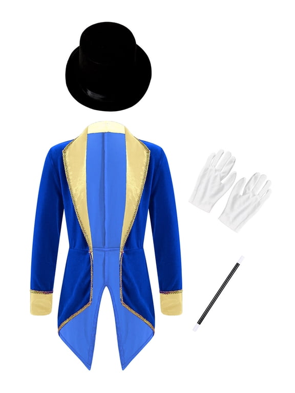 Boys Girls Tuxedo Outfit Festival Long Sleeve Tailcoat Jacket With Royal Blue 8