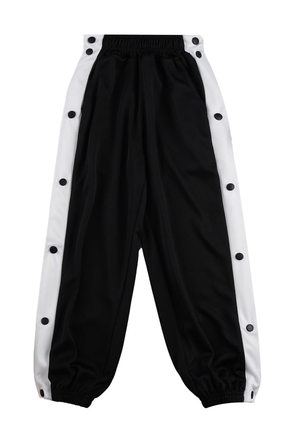 Children Boys Fashion Sweatpants Side Split Press Button Contrasting Stripe Pants for Sport Black 120