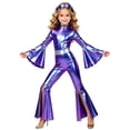 thumbnail image 1 of Linjinx Disco Jumpsuit for Girls Girls Bell Bottom 70s Outfits Blue 8, 1 of 7