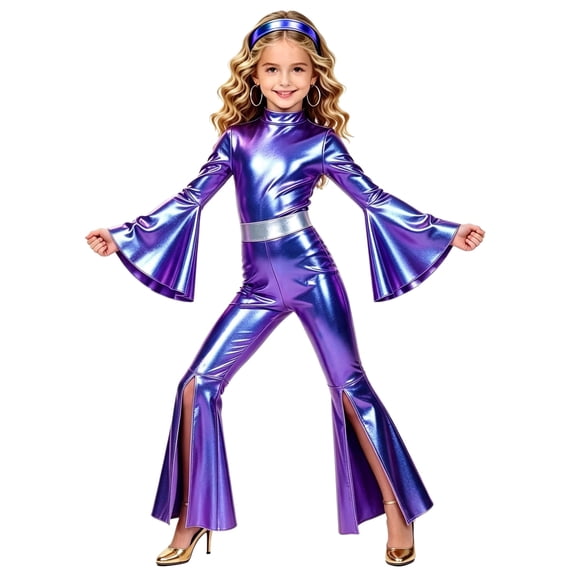 Linjinx Disco Jumpsuit for Girls Girls Bell Bottom 70s Outfits Blue 8