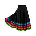 thumbnail image 1 of Linjinx Elegant Ballroom Latin Dance Long Swing Skirt for Women Colorful Stripe Hem Flamenco Dance Black 55cm L, 1 of 5
