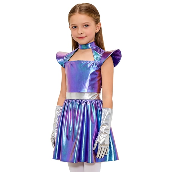 Linjinx Girl Alien Fancy Dress Metallic A-Line Robot Dress Up Outfits ...