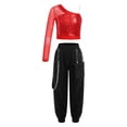 thumbnail image 1 of Linjinx Girls 2 Piece Hip Hop Dance Clothing Set Trendy Crop Top Cargo Pants Workout Outfit Red 8, 1 of 7