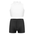 thumbnail image 1 of Linjinx Girls 2PCS Sport Outfits Racerback Crop Top with Booty Shorts Set Ballet Dance Gymnastics Ivory&Black 14, 1 of 7
