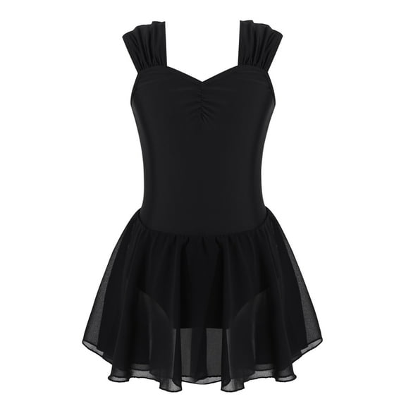 Linjinx Girls Ballet Dress for Kids Lyrical Dance Costume Gymnastics Figure Skating Mesh Leotard Black 6