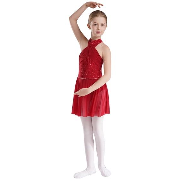 Linjinx Girls' Ballet Lyrical Dance Dress Jazz Latin Dance Performance Costume High-Low Tutu Skirt Burgundy 8