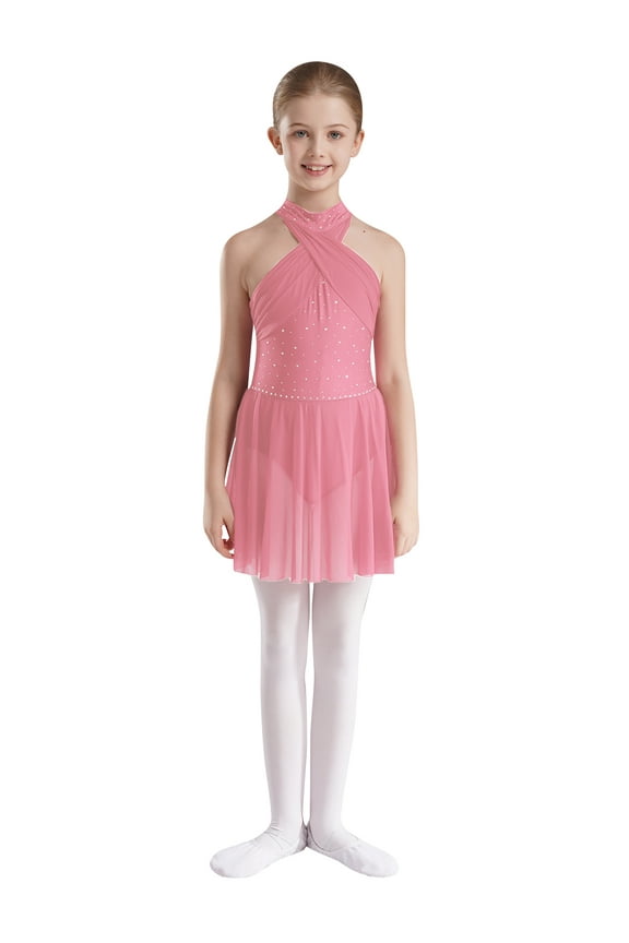 Girls' Ballet Lyrical Dance Dress Jazz Latin Dance Performance Costume High-Low Tutu Skirt Pink 10