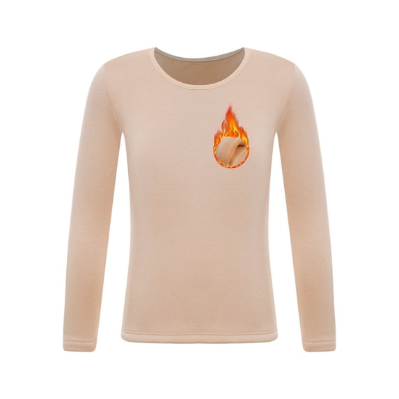 Linjinx Girls Fleece Dance Shirts Long Sleeve Thermal Tops Kids Warm Winter Tee Base Layer Ballet Nude 140