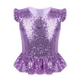 thumbnail image 1 of Linjinx Girls Flutter Sleeve Zipper Back Sequins Mermaid Peplum Top Kid Dance Shirt Lavender 14, 1 of 6