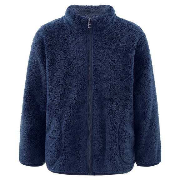 Linjinx Girls' Spring Fleece Jacket with Pockets Warm Coat Winter Pullover Sweater Outerwear 2-12 Navy Blue 130