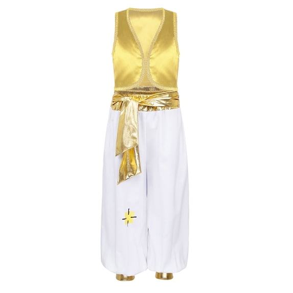 Linjinx Kids Boys Arabian Prince Outfits Street Rat Suits Sleeveless Vest Top with Pants 2 Piece Yellow 16