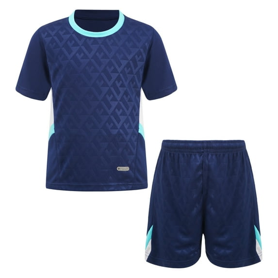 Linjinx Kids Boys Girls 2 Piece Tracksuit Football Soccer Uniform Soccer Jersey T-shirts with Sports Navy Blue M