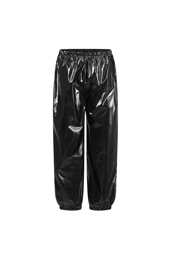 Kids Boys Girls Metallic Harem Pants Loose Fit Hip Hop Jazz Dance Trousers Streetwear Party Black 160