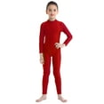 thumbnail image 1 of Linjinx Kids Boys Girls Mock Neck Long Sleeve Unitard Leotard Full Length One Piece Ballet Dancewear Red 5-6, 1 of 8