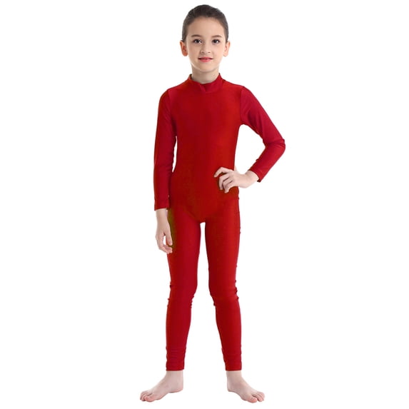 Linjinx Kids Boys Girls Mock Neck Long Sleeve Unitard Leotard Full Length One Piece Ballet Dancewear Red 9-10