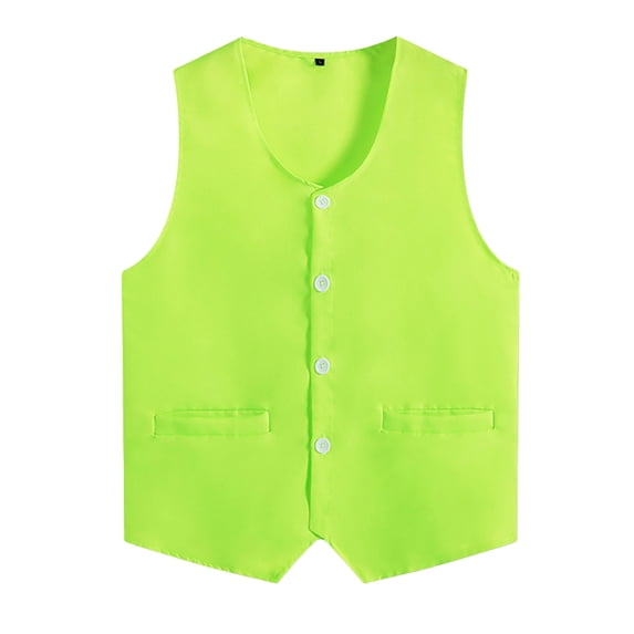 Linjinx Kids Boys Girls Volunteer Activity Vest Sleeveless Button Up Waistcoat Waiter Bartender Fluorescent Green L