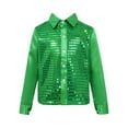 thumbnail image 1 of Linjinx Kids Boys Long Sleeve Tops Shiny Sequined Shirt Dancewear Blouses Green 10-12, 1 of 7