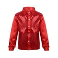thumbnail image 1 of Linjinx Kids Boys Long Sleeve Tops Shiny Sequined Shirt Dancewear Blouses Red 10-12, 1 of 7