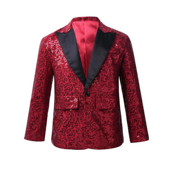 Linjinx Kids Boys Shiny Sequins Suit Blazer One Button Formal Tuxedo Jacket Wedding Prom Gown Burgundy 8