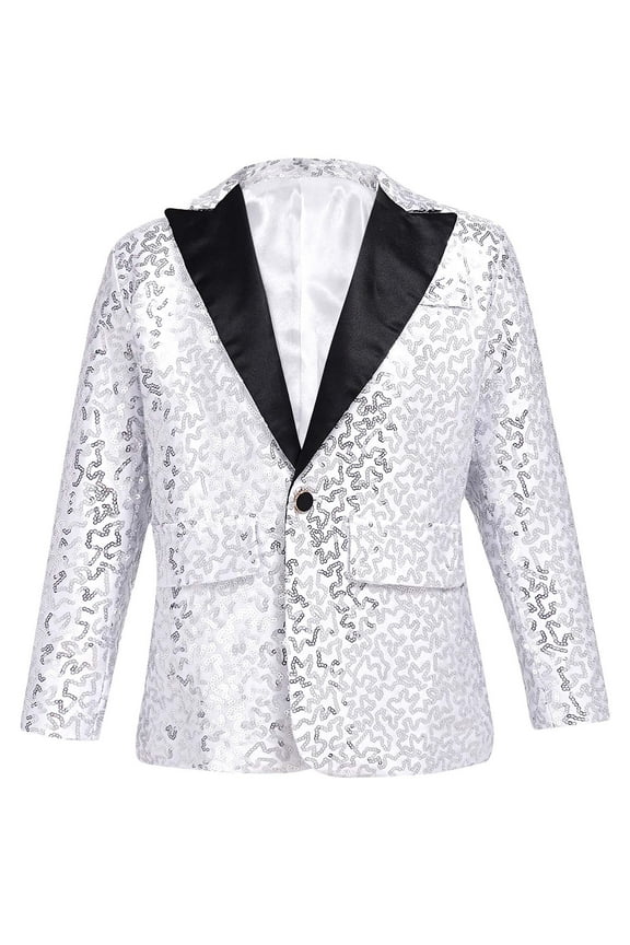 Kids Boys Shiny Sequins Suit Blazer One Button Formal Tuxedo Jacket Wedding Prom Gown Silver 10