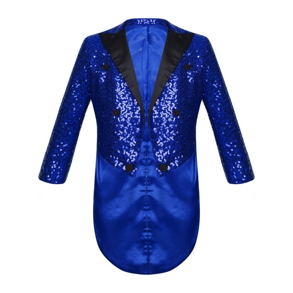 Linjinx Kids Boys Tailcoat Lapel Open Front Long Sleeve Blazer Full Sequin Jacket Coat Stage Blue 8