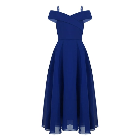 Linjinx Kids Flower Girl Chiffon Junior Bridesmaid Dresses Off Shoulder Wedding Party Dress Pageant Blue 10