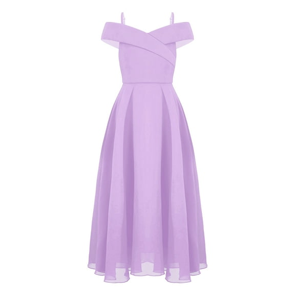 Linjinx Kids Flower Girl Chiffon Junior Bridesmaid Dresses Off Shoulder Wedding Party Dress Pageant Lavender 8