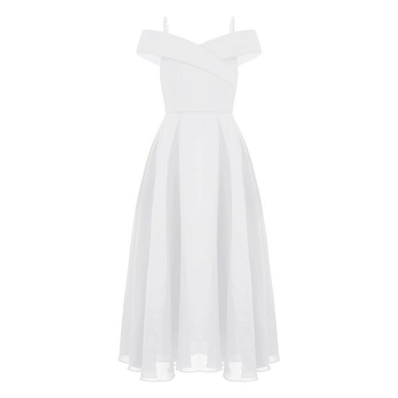 Linjinx Kids Flower Girl Chiffon Junior Bridesmaid Dresses Off Shoulder Wedding Party Dress Pageant White 14