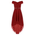 thumbnail image 1 of Linjinx Kids Flower Girls Dress Off Shoulder Chiffon High Low Dress Beaded Sash Dress Bridesmaid Burgundy 10, 1 of 5