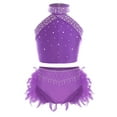 thumbnail image 1 of Linjinx Kids Girls 2 Piece Jazz Latin Ballroom Dance Outfits Shiny Rhinestone Halter Crop Tops with Purple 8, 1 of 4