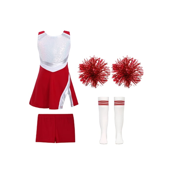Linjinx Kids Girls 4Piece Cheerleading Outfit Cheer Leader Uniform Christmas Party B Red 14