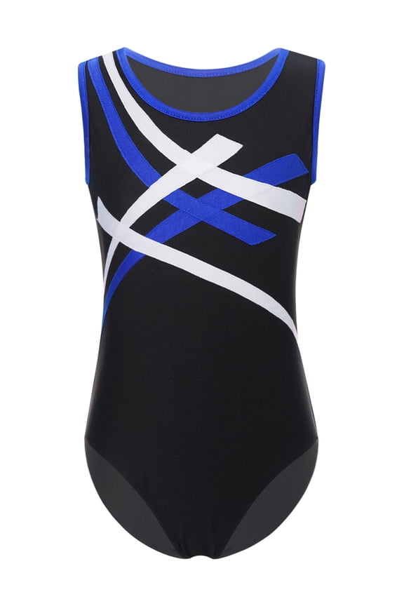 Kids Girls Boys One Piece Leotard Sleeveless Color Block Ballet Dance Bodysuit Gymnastic Blue 16