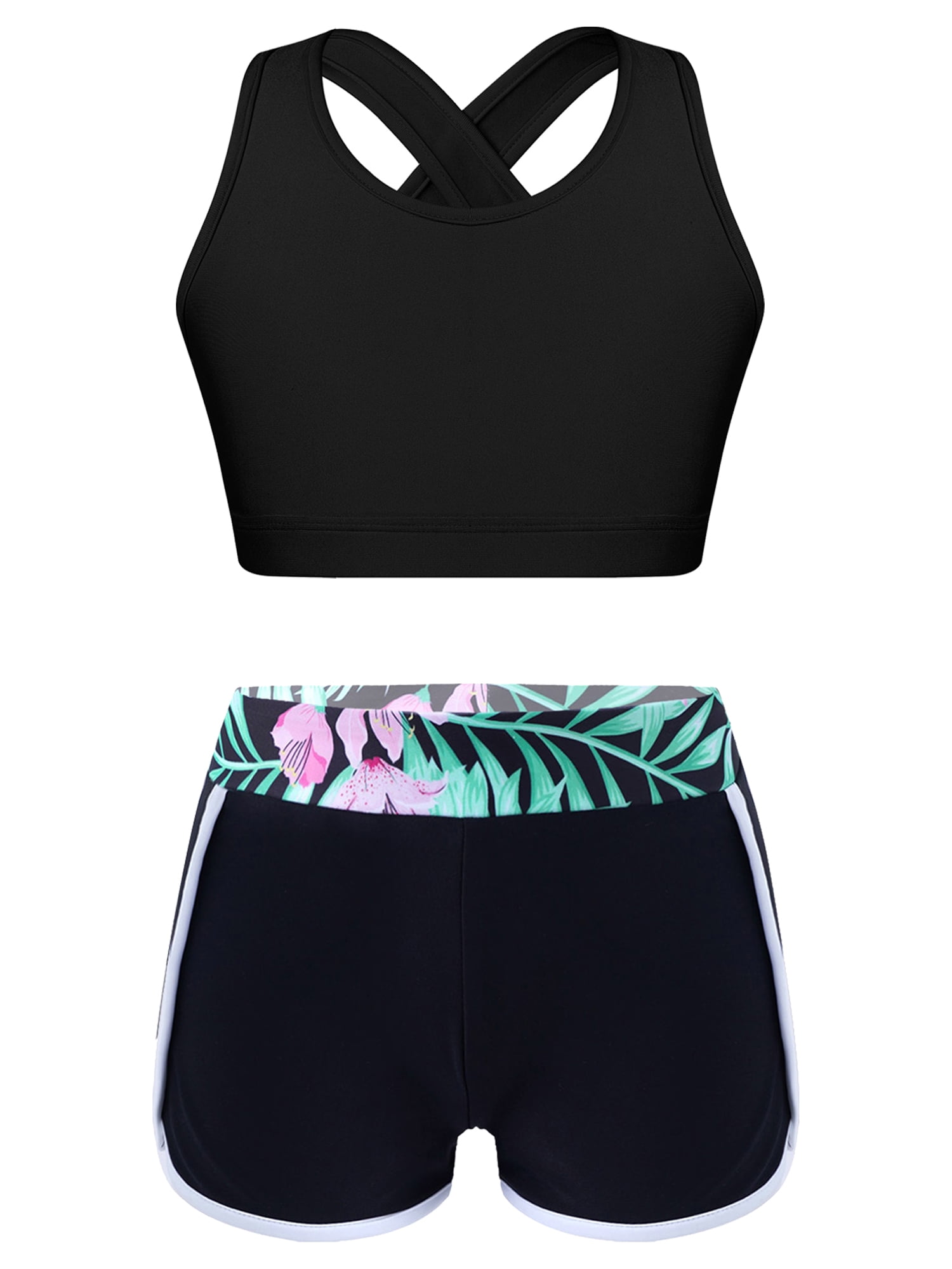 IEFiEL Kids Girls Crop Tank Tops And Booty Shorts Athletic Tracksuit Dance Sports Workout Outfits Black Rose L - View #8