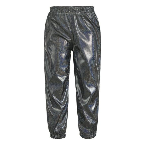 Linjinx Kids Girls Dance Pants Shiny Metallic Trousers Sparkle Sweatpants Hip Hop Dancewear Stage Black 150