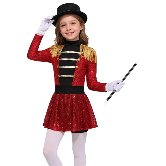 Linjinx Kids Girls Dress Up Lion Tamer Fancy Dance Leotard Red 8