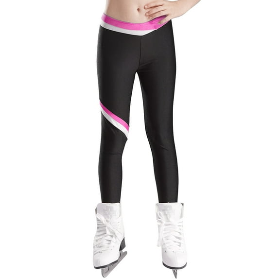 Linjinx Kids Girls Figure Skating Pants High Waist Ice Skating Leggings Gym Yoga Slim Fit Bottoms Hot Pink 14