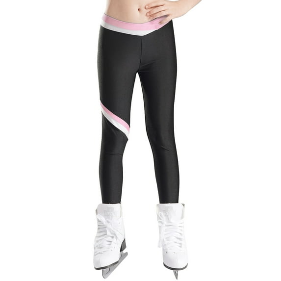 Linjinx Kids Girls Figure Skating Pants High Waist Ice Skating Leggings Gym Yoga Slim Fit Bottoms Pink 16