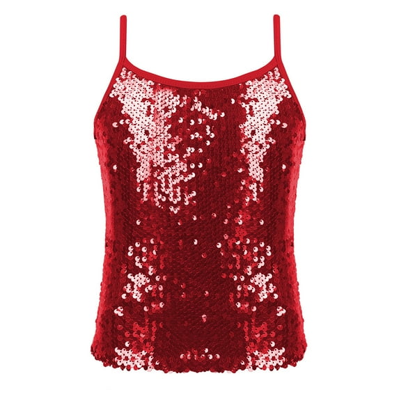 Linjinx Kids Girls Glitter Sequins Tank Top Jazz Ballet Dance Camisole Vest Stage Performance Red 10