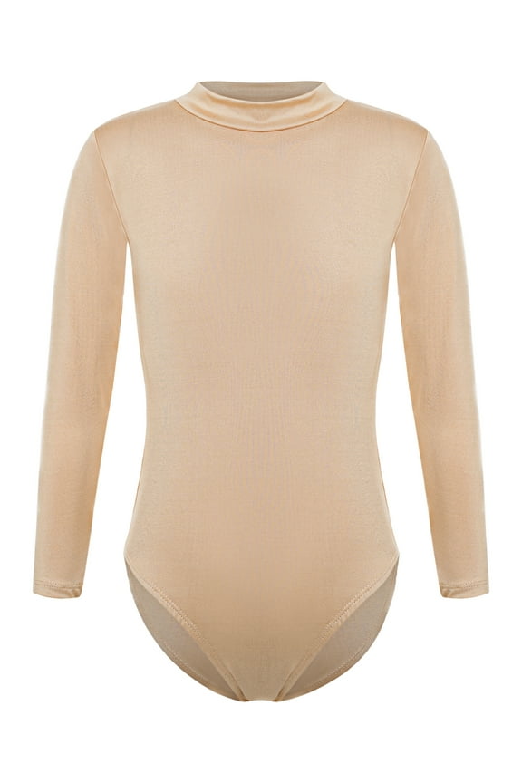 Kids Girls Long Sleeve Gymnastics Leotard Mock Neck Ballet Dance Nude Unitard One Piece Mock Neck 160