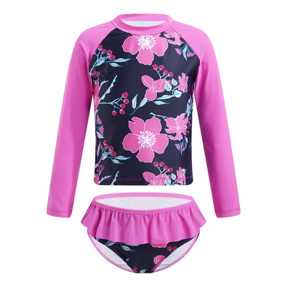 Linjinx Kids Girls Long Sleeves Rash Guard Shirt 2 Pieces Swimsuit Swimwear Bathing Suit Coral Navy 8
