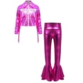 thumbnail image 1 of Linjinx Kids Girls Metallic Jazz Hip Hop Dance Outfits Tassel Long Sleeve Bomber Jacket Coat and Flared Pants Set Hot Pink 12, 1 of 6