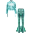 thumbnail image 1 of Linjinx Kids Girls Metallic Jazz Hip Hop Dance Outfits Tassel Long Sleeve Bomber Jacket Coat and Flared Pants Set Light Green 8, 1 of 6