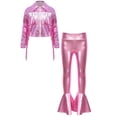 thumbnail image 1 of Linjinx Kids Girls Metallic Jazz Hip Hop Dance Outfits Tassel Long Sleeve Bomber Jacket Coat and Flared Pants Set Pink 10, 1 of 6