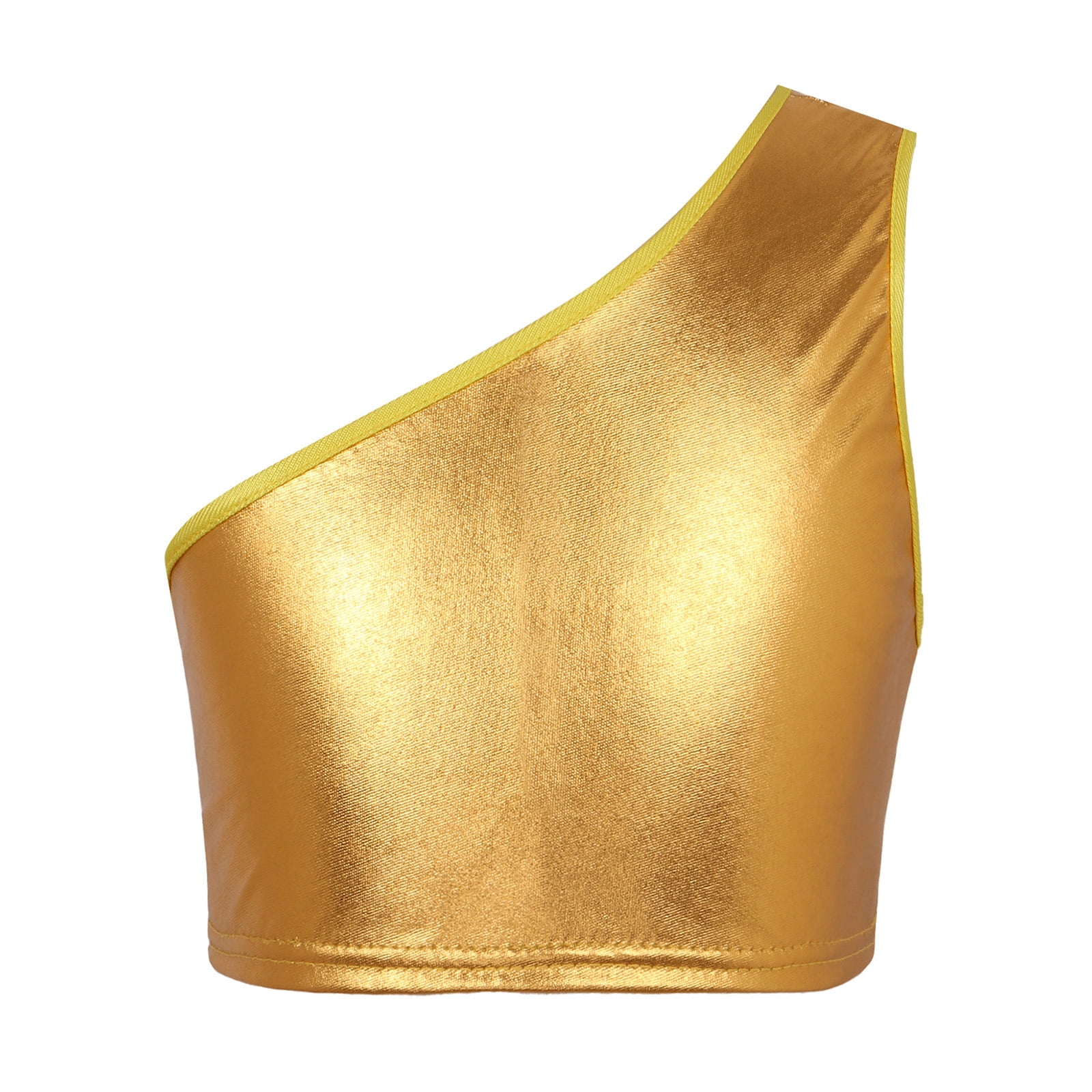 FEESHOW Girls' Metallic Racerback Sports Bra Top – Shiny Crop Top For Gymnastics, Dance, Ballet & Performance