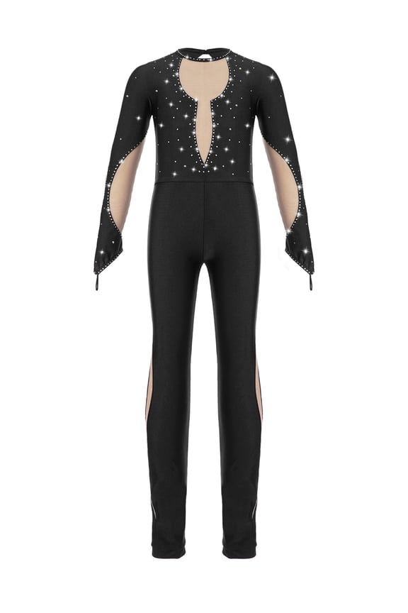 Kids Girls Shiny Rhinestones Ballet Gymnastic Dance Leotard Unitard Figure Skating Training Black 8