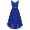 thumbnail image 1 of Linjinx Kids Girls Sleeveless V Neck Junior Bridesmaid Dresses Asymmetrical Hem Chiffon Birthday Blue 14, 1 of 7