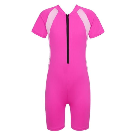Linjinx Kids Girls Swimsuit One-piece Short Sleeves Bathing Suit Rash Guard Surfing Wetsuit Rose Red 12